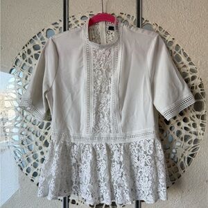 Zara White Lace Peplum Blouse with Short Sleeves